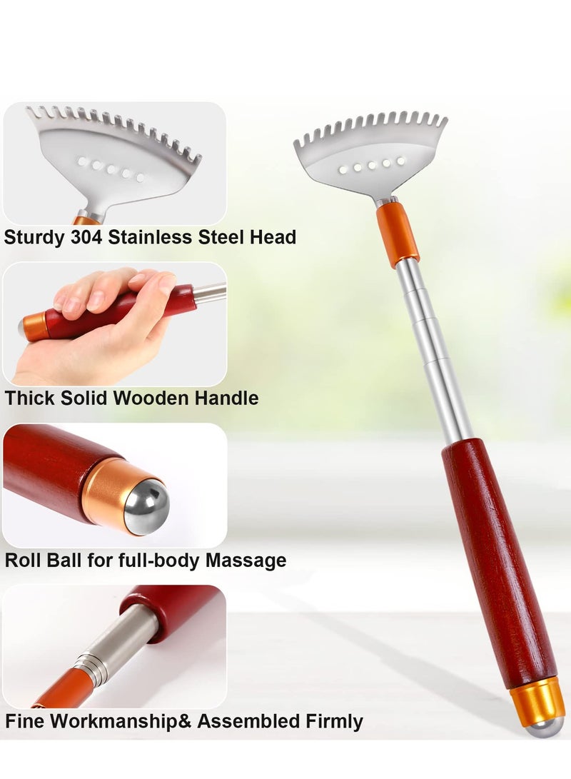 Back Scratcher, Telescopic Back-Scratcher for Women Men with Long Wooden Handle-Massage Roller-Steel Claw, Portable Back Massager for Head Scalp Face Foot Scratching - Image 2